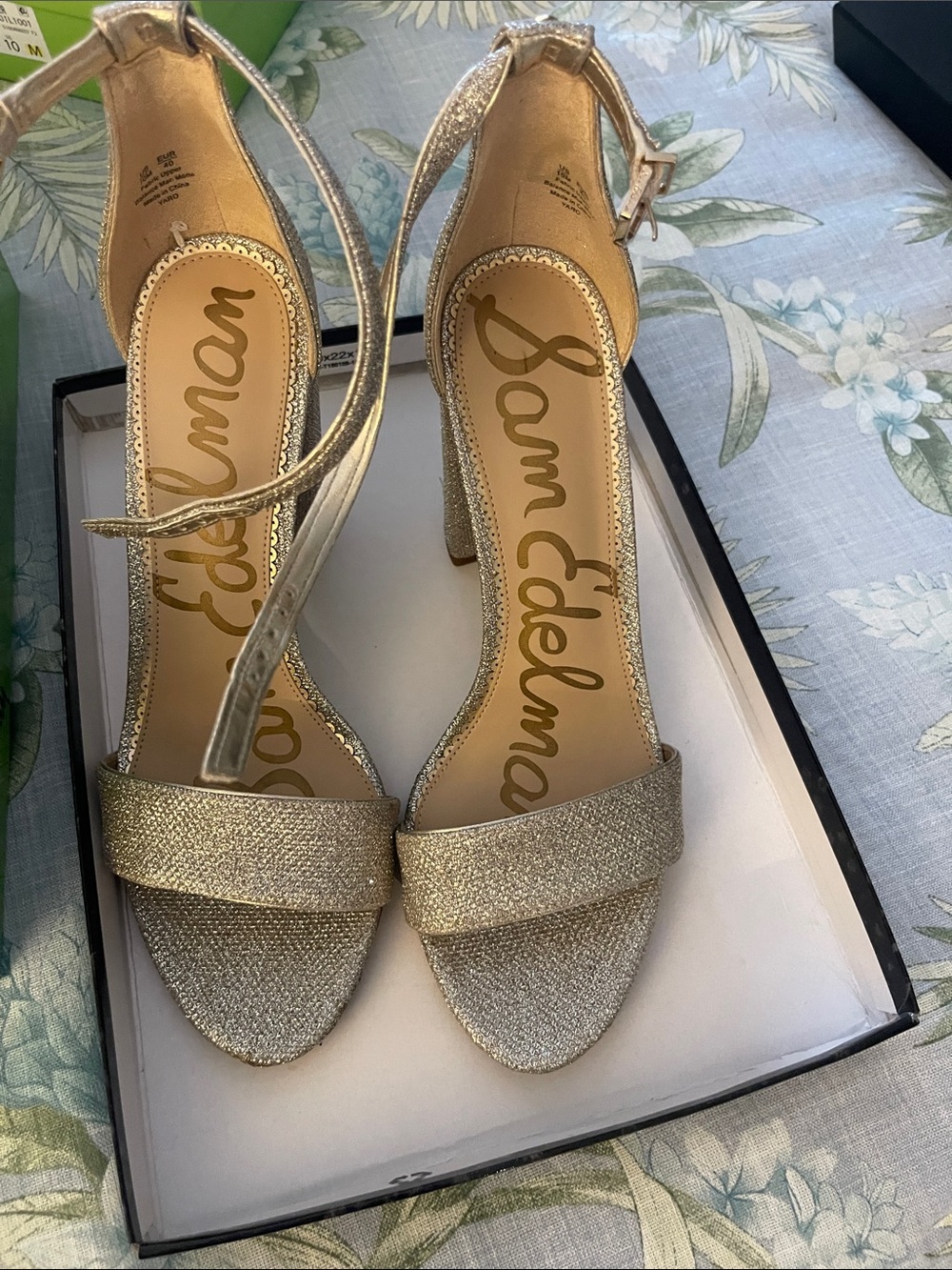 Sam Edelman Metallic Gold Ankle-Strap Block Heel Sandals